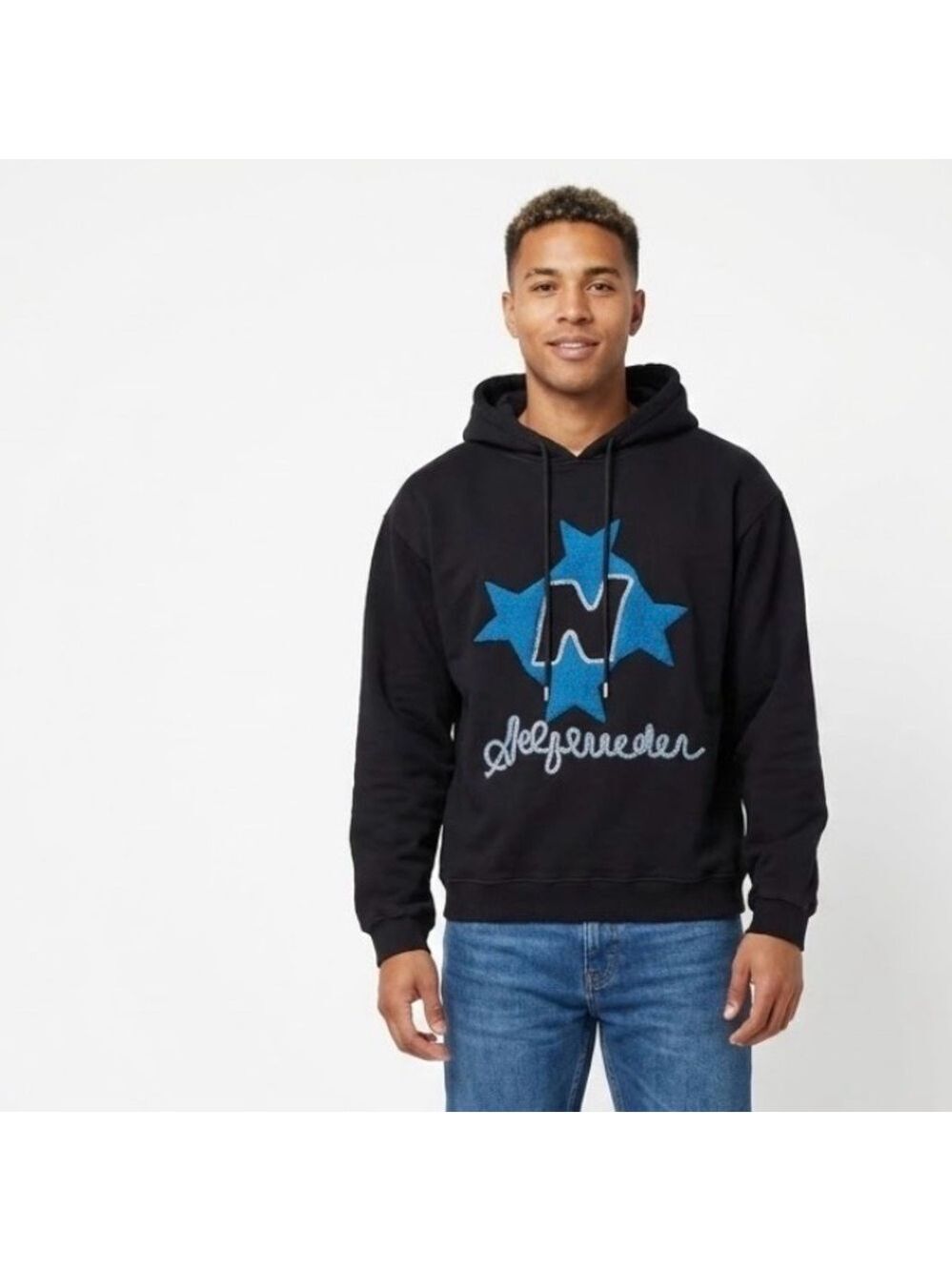 Aelfric Eden Stellaris Blue & Black Embroidered Hoodie Sweatshirt - Size Medium